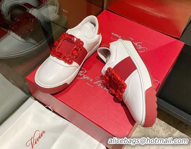 Pretty Style Roger Vivier Very Vivier Strass Buckle Sneakers in Leather White/Red 904075