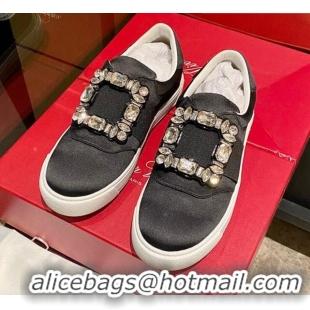 Grade Quality Roger Vivier Very Vivier Strass Buckle Sneakers in Satin Black 904076