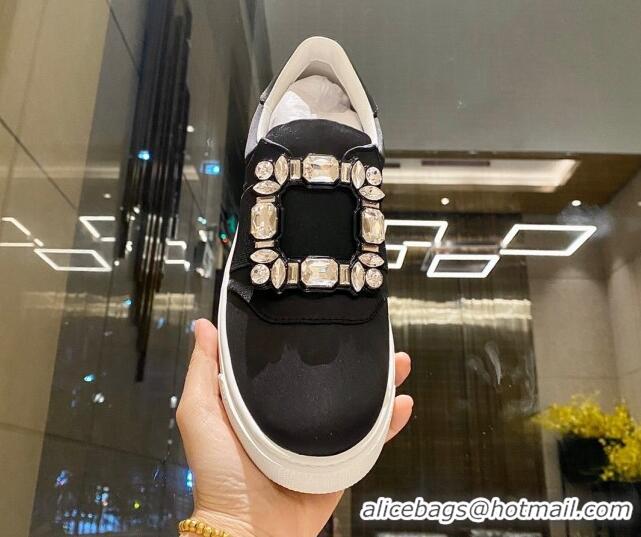 Grade Quality Roger Vivier Very Vivier Strass Buckle Sneakers in Satin Black 904076