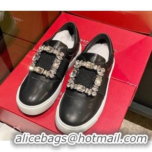 Durable Roger Vivier Very Vivier Strass Buckle Sneakers in Leather Black 904078