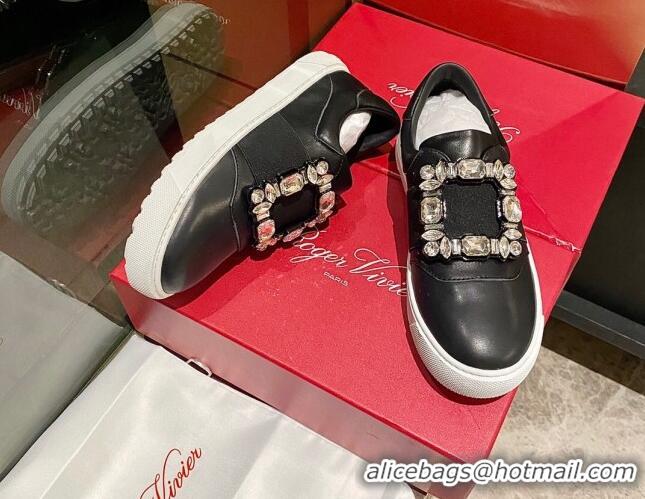 Durable Roger Vivier Very Vivier Strass Buckle Sneakers in Leather Black 904078