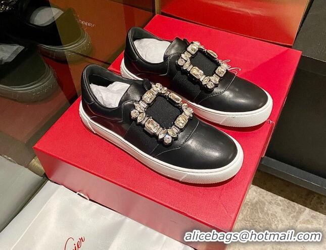 Durable Roger Vivier Very Vivier Strass Buckle Sneakers in Leather Black 904078