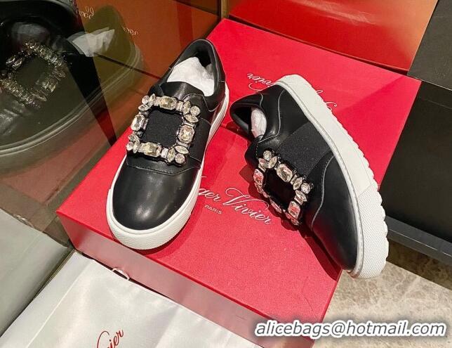 Durable Roger Vivier Very Vivier Strass Buckle Sneakers in Leather Black 904078