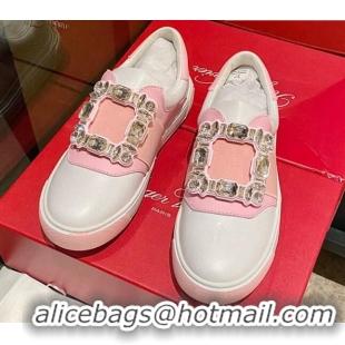 Best Grade Roger Vivier Very Vivier Strass Buckle Sneakers in Leather White/Light Pink 904080