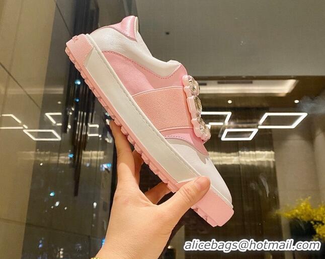 Best Grade Roger Vivier Very Vivier Strass Buckle Sneakers in Leather White/Light Pink 904080