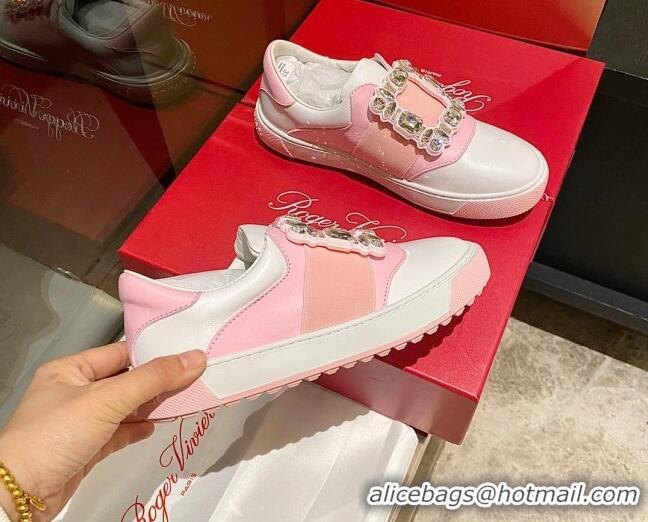 Best Grade Roger Vivier Very Vivier Strass Buckle Sneakers in Leather White/Light Pink 904080