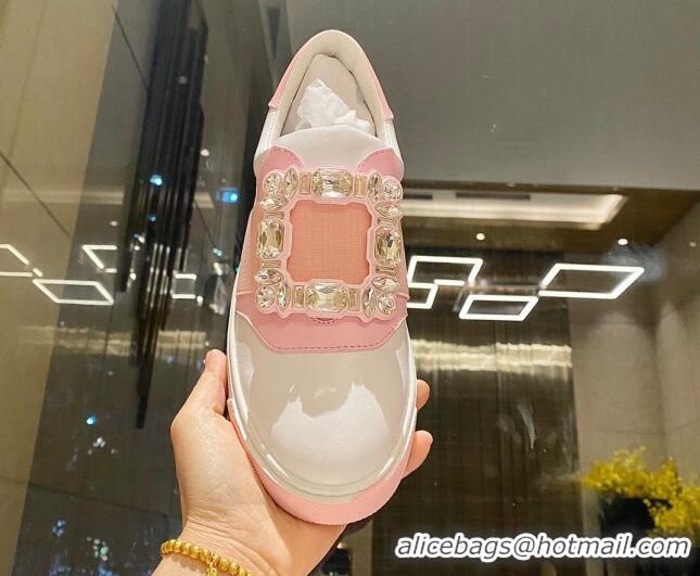 Best Grade Roger Vivier Very Vivier Strass Buckle Sneakers in Leather White/Light Pink 904080