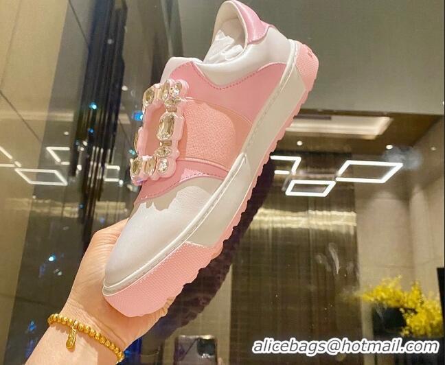 Best Grade Roger Vivier Very Vivier Strass Buckle Sneakers in Leather White/Light Pink 904080