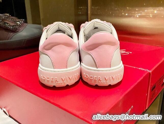 Best Grade Roger Vivier Very Vivier Strass Buckle Sneakers in Leather White/Light Pink 904080