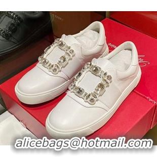 Shop Duplicate Roger Vivier Very Vivier Strass Buckle Sneakers in Leather White 904081