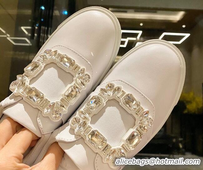 Shop Duplicate Roger Vivier Very Vivier Strass Buckle Sneakers in Leather White 904081