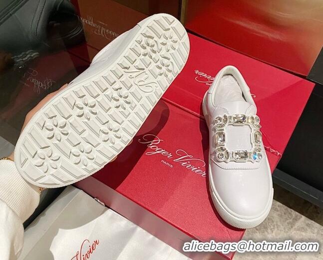 Shop Duplicate Roger Vivier Very Vivier Strass Buckle Sneakers in Leather White 904081