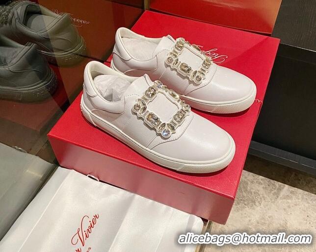 Shop Duplicate Roger Vivier Very Vivier Strass Buckle Sneakers in Leather White 904081