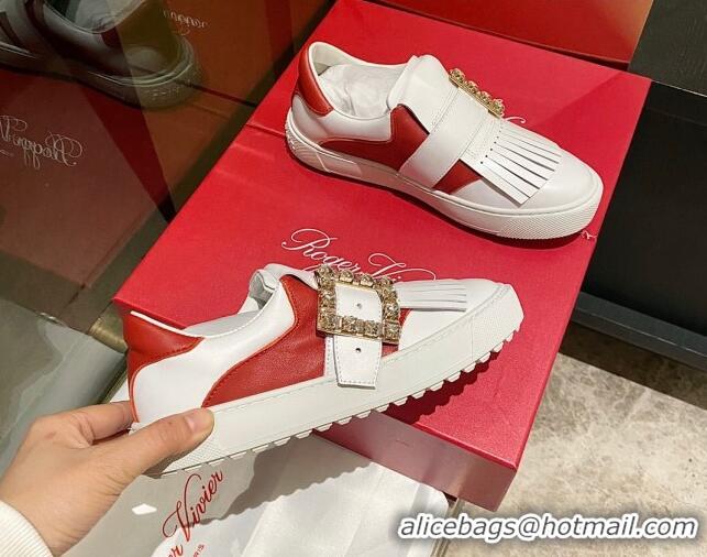 Low Cost Roger Vivier Tassel Strass Buckle Sneakers in Leather White/Red 904082