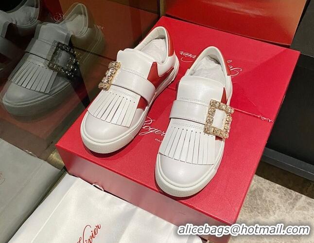 Low Cost Roger Vivier Tassel Strass Buckle Sneakers in Leather White/Red 904082