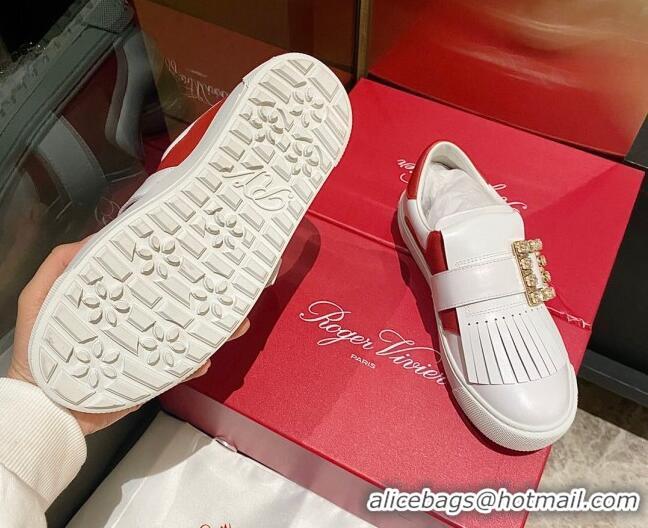 Low Cost Roger Vivier Tassel Strass Buckle Sneakers in Leather White/Red 904082