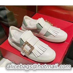 Classic Hot Roger Vivier Tassel Strass Buckle Sneakers in Leather White/Grey 904083