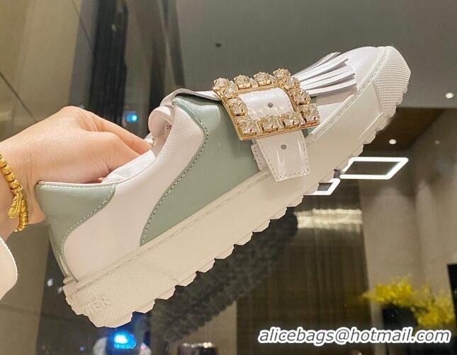 Classic Hot Roger Vivier Tassel Strass Buckle Sneakers in Leather White/Grey 904083