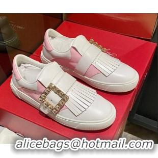 Low Price Roger Vivier Tassel Strass Buckle Sneakers in Leather White/Light Pink 904084