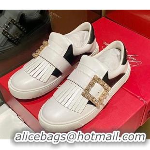 Charming Roger Vivier Tassel Strass Buckle Sneakers in Leather White/Black 904085