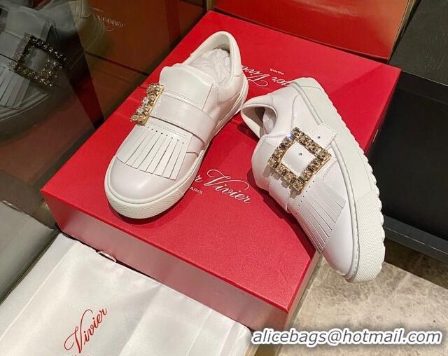 Cheap Price Roger Vivier Tassel Strass Buckle Sneakers in Leather White 904086