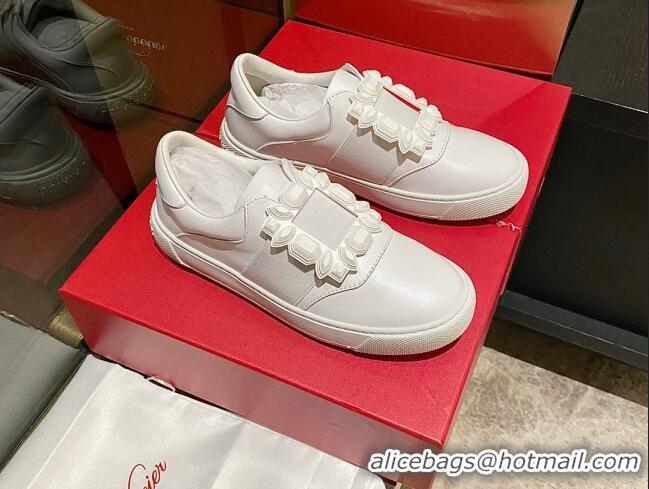 Top Design Roger Vivier Very Vivier Rubber Buckle Sneakers in Leather White 904087