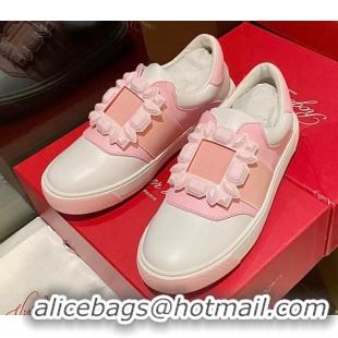 Shop Duplicate Roger Vivier Very Vivier Rubber Buckle Sneakers in Leather White/Light Pink 904088