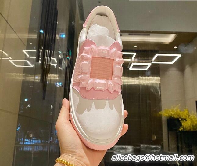 Shop Duplicate Roger Vivier Very Vivier Rubber Buckle Sneakers in Leather White/Light Pink 904088