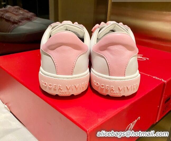 Shop Duplicate Roger Vivier Very Vivier Rubber Buckle Sneakers in Leather White/Light Pink 904088