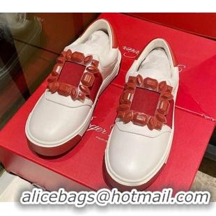 Charming Roger Vivier Very Vivier Rubber Buckle Sneakers in Leather White/Red 904089