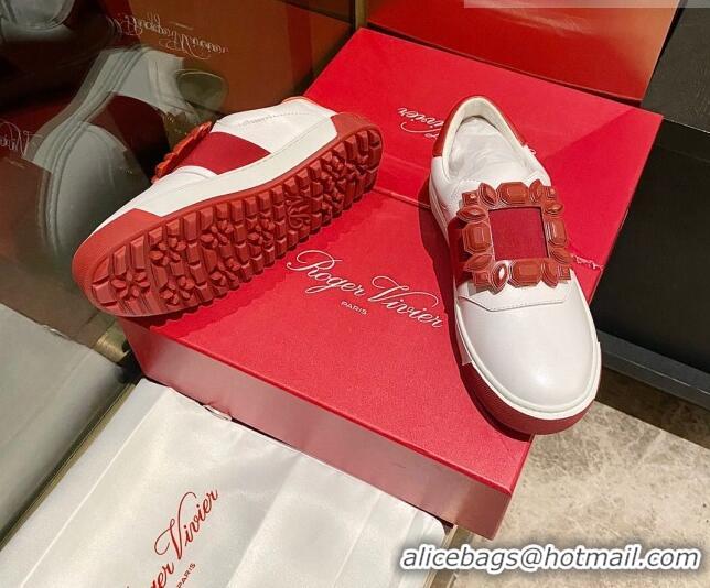 Charming Roger Vivier Very Vivier Rubber Buckle Sneakers in Leather White/Red 904089