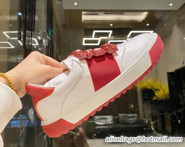 Charming Roger Vivier Very Vivier Rubber Buckle Sneakers in Leather White/Red 904089