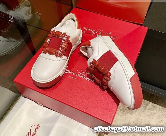 Charming Roger Vivier Very Vivier Rubber Buckle Sneakers in Leather White/Red 904089