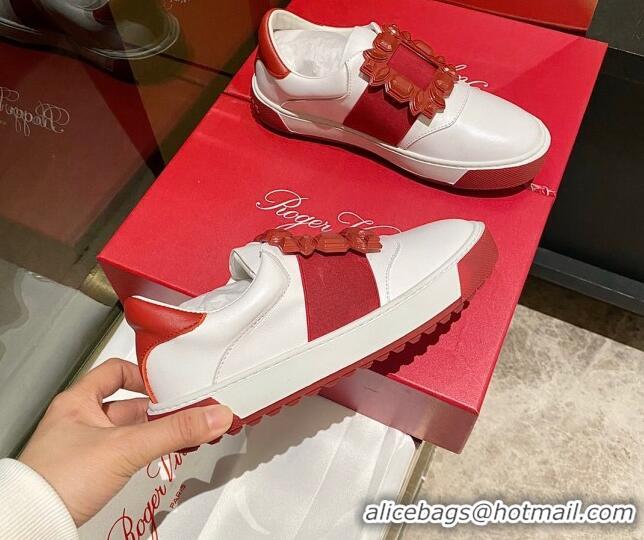 Charming Roger Vivier Very Vivier Rubber Buckle Sneakers in Leather White/Red 904089