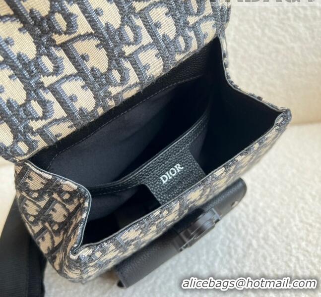 Famous Brand Dior Men's Gallop Sling Bag in Dior Oblique Jacquard CD9063 Beige and Black