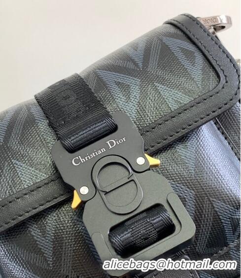 New Design Dior Men's Mini Hit The Road Bag with Strap in CD Diamond Canvas CD4058 Black 2023