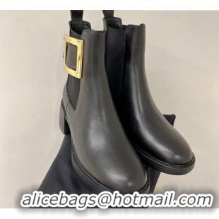 Luxury Roger Vivier Viv' Rangers Strass Buckle Chelsea Boots 6cm in Patent Leather Black 91188