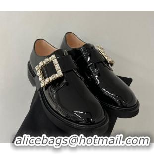 Good Product Roger Vivier Viv' Rangers Strass Buckle Monkstraps Loafers in Patent Leather Black 091189