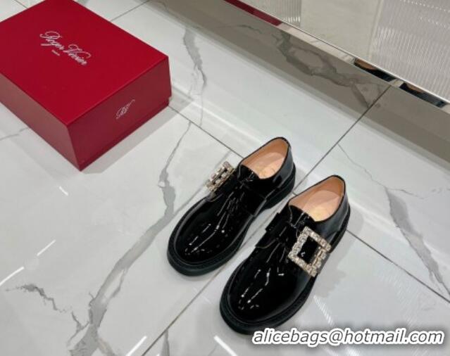 Good Product Roger Vivier Viv' Rangers Strass Buckle Monkstraps Loafers in Patent Leather Black 091189