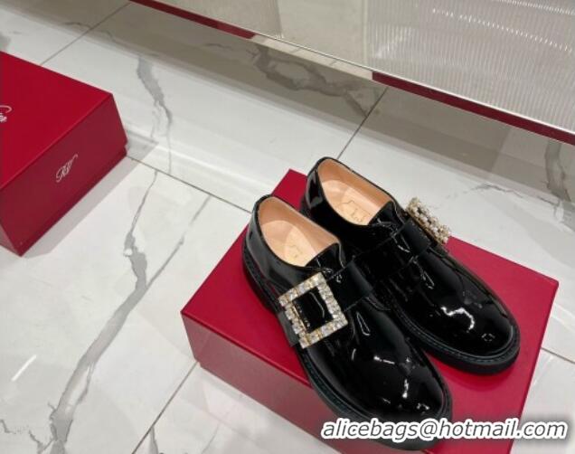 Good Product Roger Vivier Viv' Rangers Strass Buckle Monkstraps Loafers in Patent Leather Black 091189