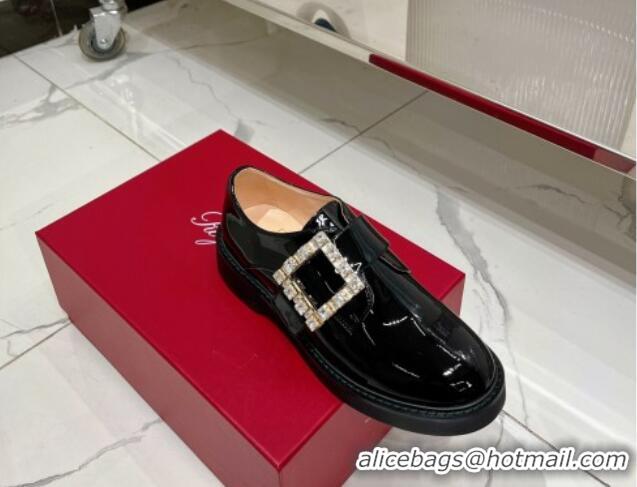 Good Product Roger Vivier Viv' Rangers Strass Buckle Monkstraps Loafers in Patent Leather Black 091189