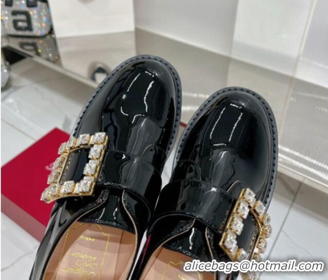 Good Product Roger Vivier Viv' Rangers Strass Buckle Monkstraps Loafers in Patent Leather Black 091189