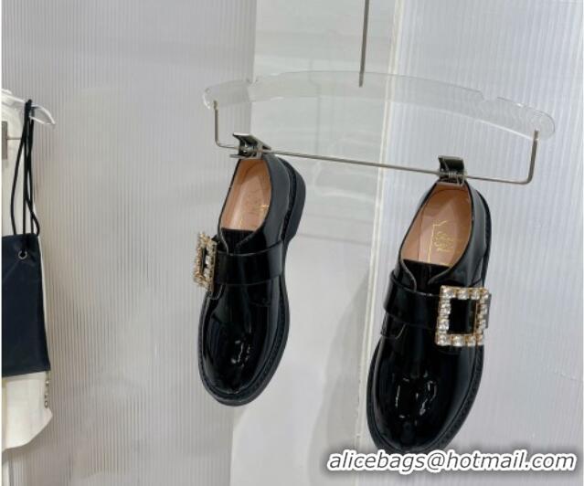 Good Product Roger Vivier Viv' Rangers Strass Buckle Monkstraps Loafers in Patent Leather Black 091189