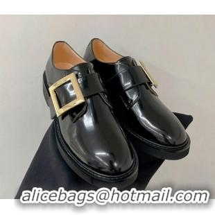 Top Design Roger Vivier Viv' Rangers Metal Buckle Monkstraps Loafers in Shiny Leather Black 091190