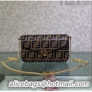 Fendi Wallet On Chain With Pouches Mini Bag in FF Leather F4065 Brown/Black 2023