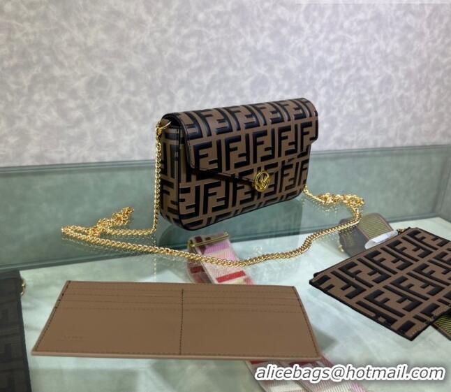 Fendi Wallet On Chain With Pouches Mini Bag in FF Leather F4065 Brown/Black 2023