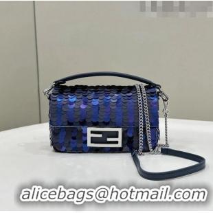 New Style Fendi Baguette Mini Bag in Sequins 8601S Royal Blue 2023