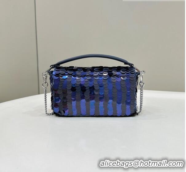 New Style Fendi Baguette Mini Bag in Sequins 8601S Royal Blue 2023