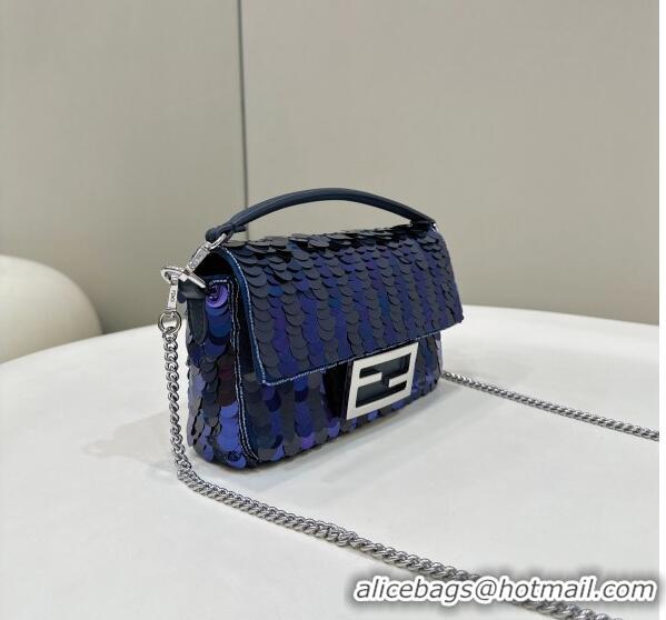 New Style Fendi Baguette Mini Bag in Sequins 8601S Royal Blue 2023