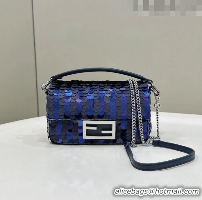 New Style Fendi Baguette Mini Bag in Sequins 8601S Royal Blue 2023